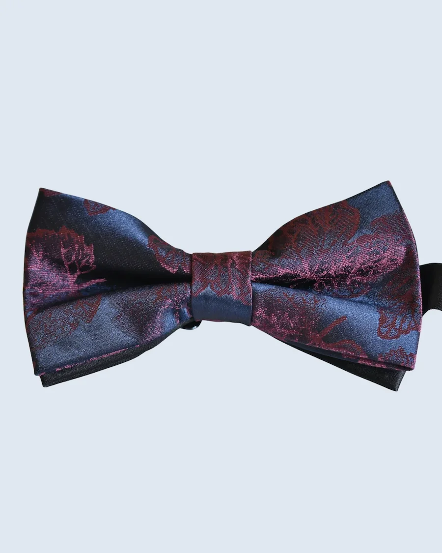 Midnight Navy & Crimson Floral Woven Bow Tie