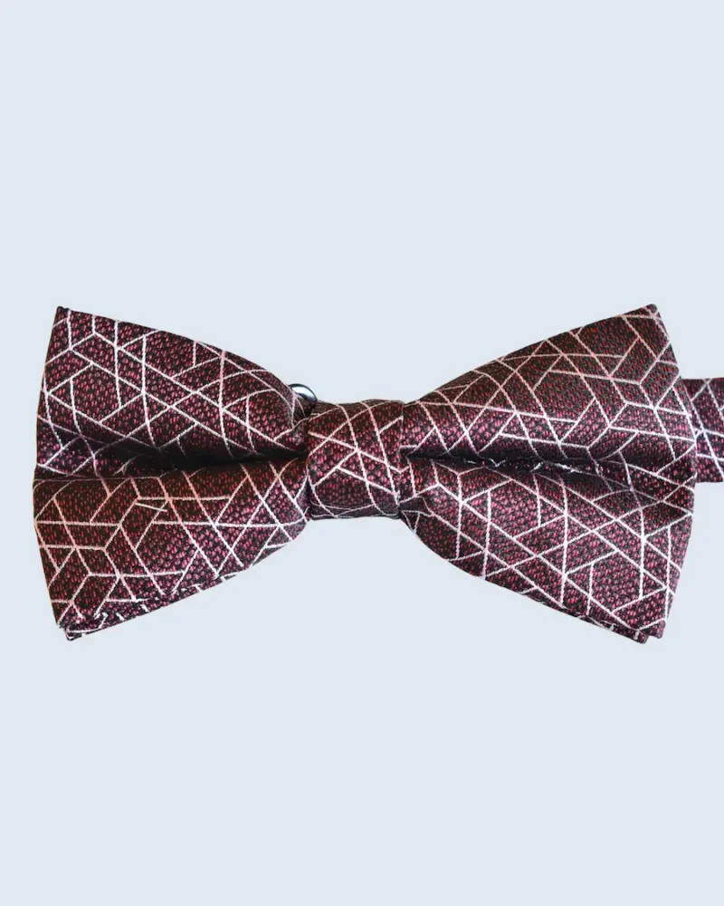 Deep Burgundy & Silver Geometric Line Woven Bow Tie