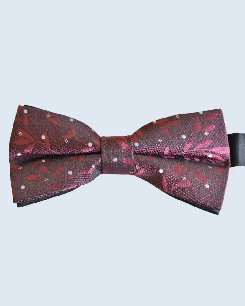 Deep Burgundy & Charcoal Foliage Micro-Dot Woven Bow Tie