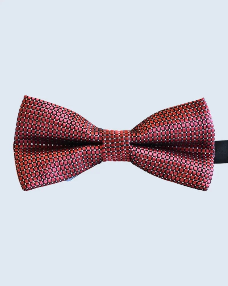 Crimson Red & Silver Basketweave Woven Bow Tie