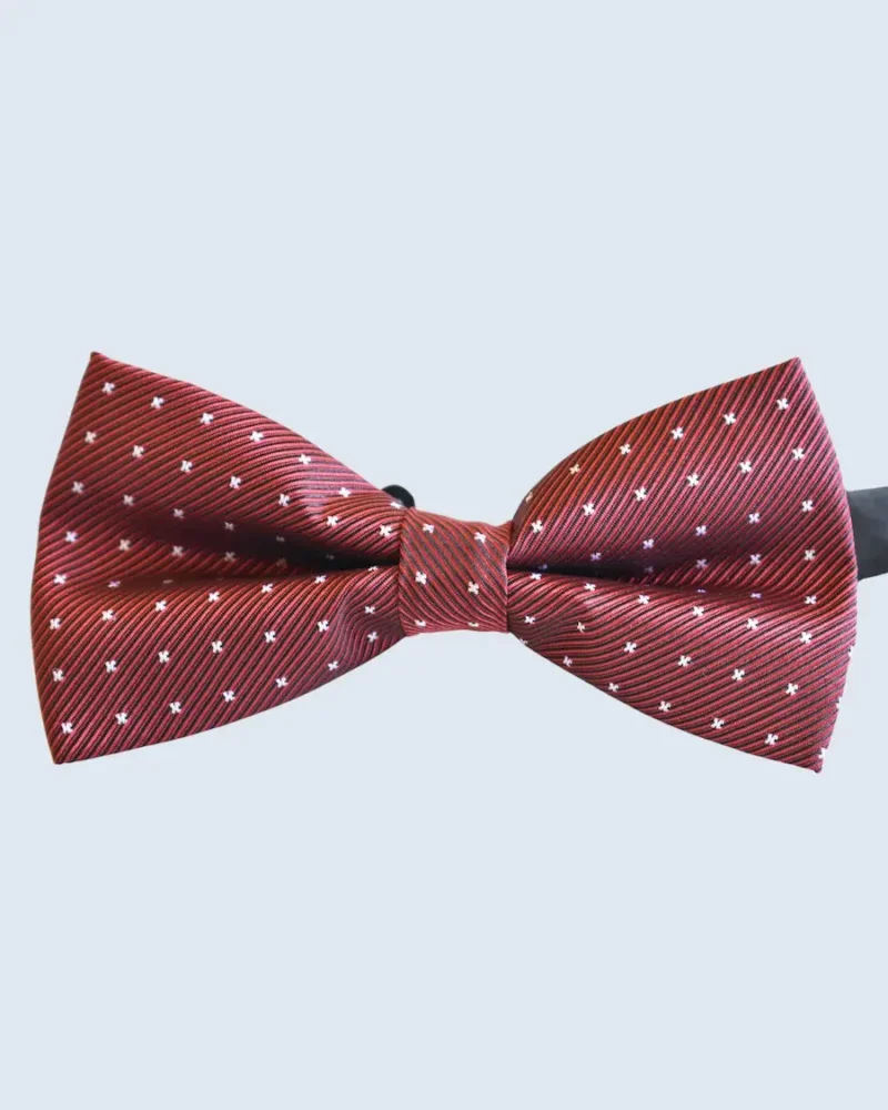 Deep Crimson & Silver Micro-Cross Woven Bow Tie