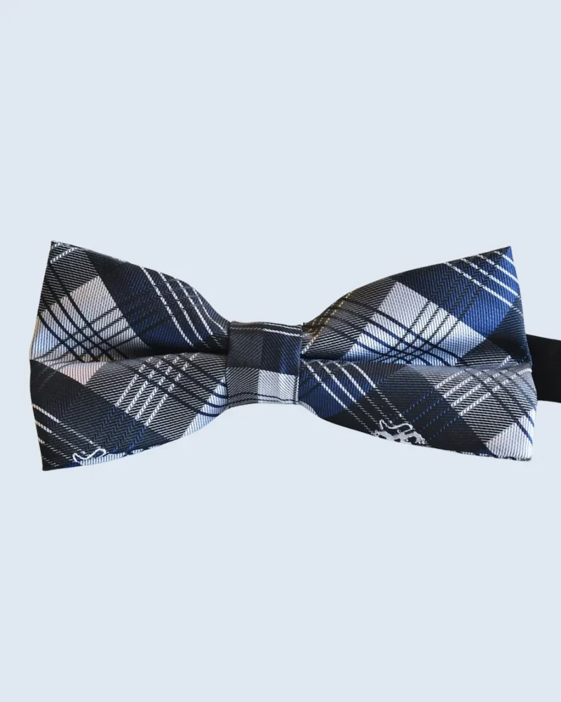 Navy Blue & Silver Plaid Woven Bow Tie