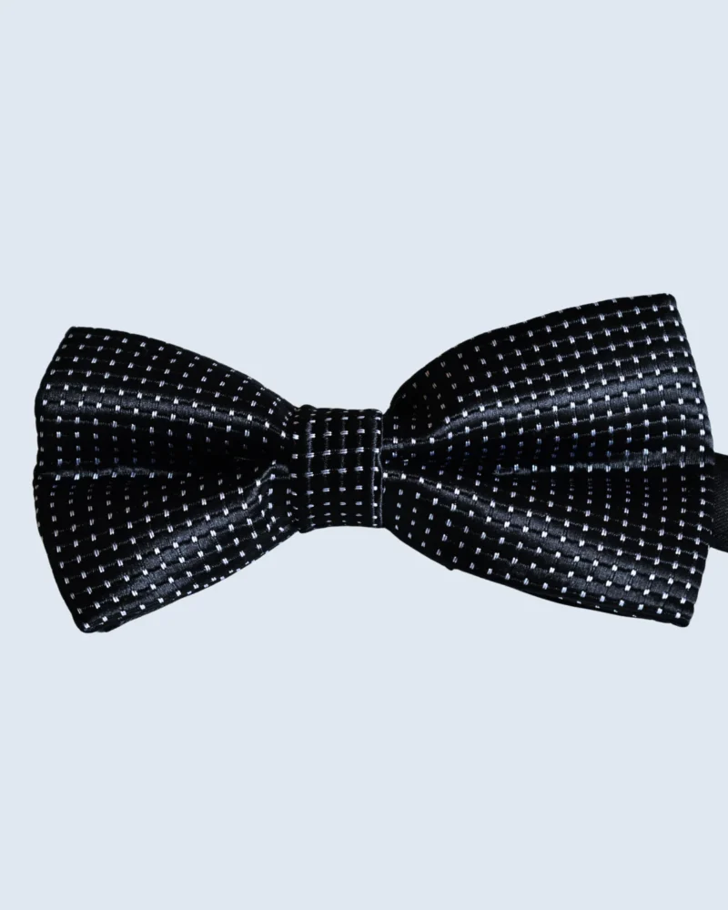 Black Bow Tie with Silver Polka Dot Grid Pattern