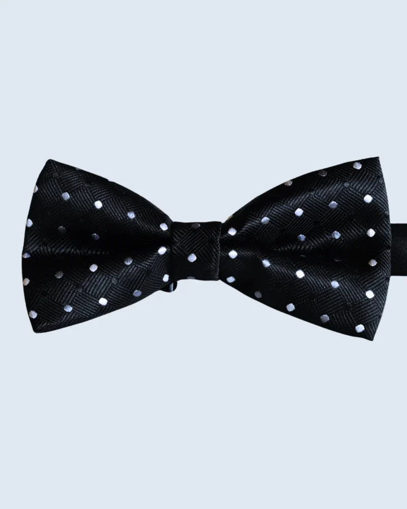 Black Bow Tie with Silver Polka Dots & Herringbone Texture