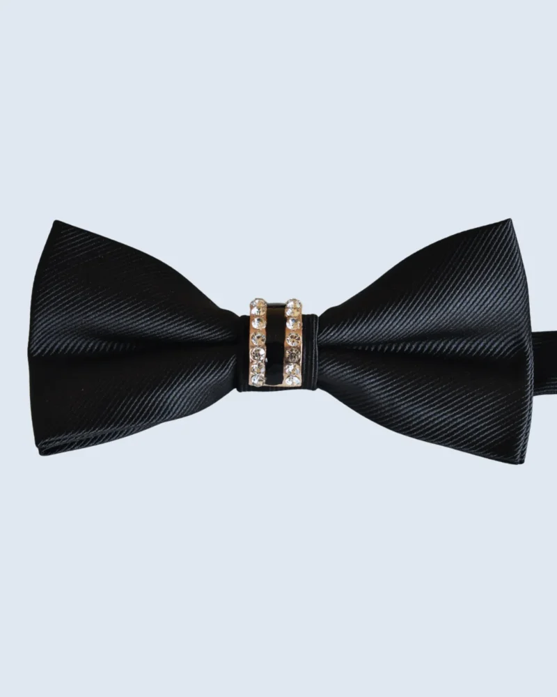 Black Bow Tie with Crystal Rhinestone Knot Ring