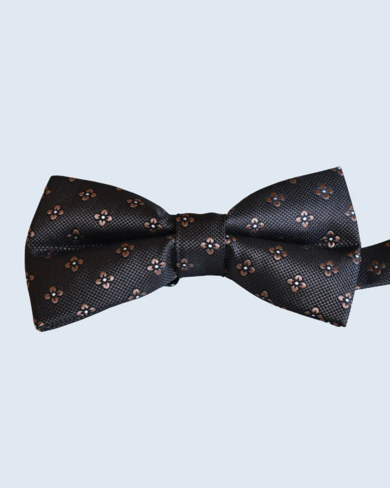 Black Bow Tie with Bronze Floral Motif