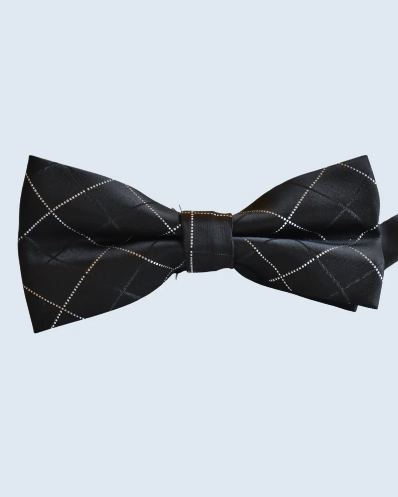 Black Bow Tie with Silver Windowpane Check