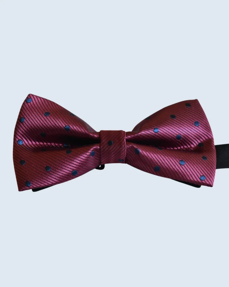 Burgundy Ribbed Bow Tie with Navy Polka Dots