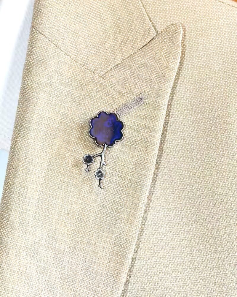 Blue Glass Flower Lapel Pin