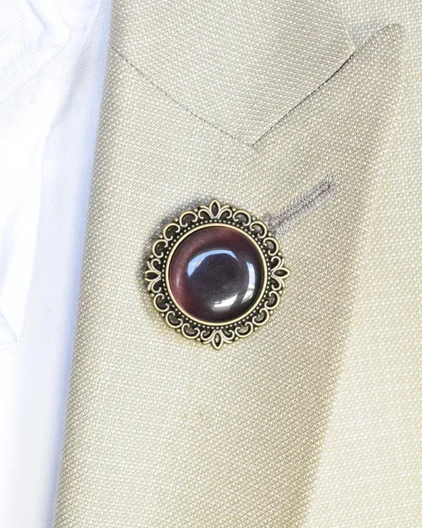 Antique Bronze Filigree Stone Lapel Pin | ForHim.ke