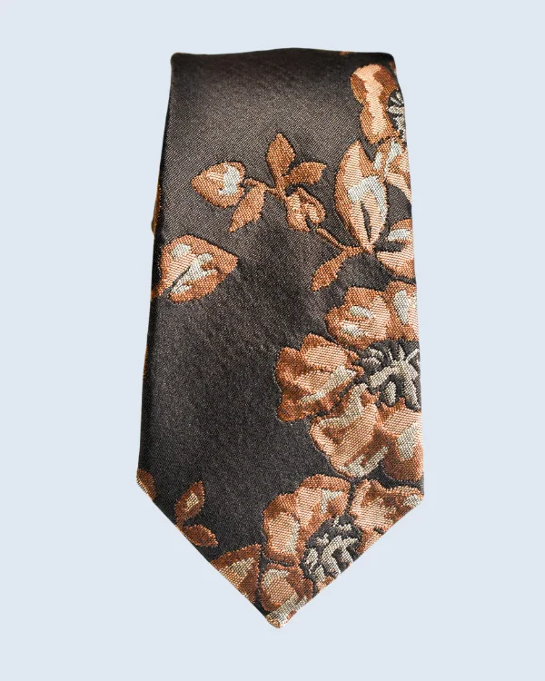 Brown and Bronze Floral Jacquard Necktie