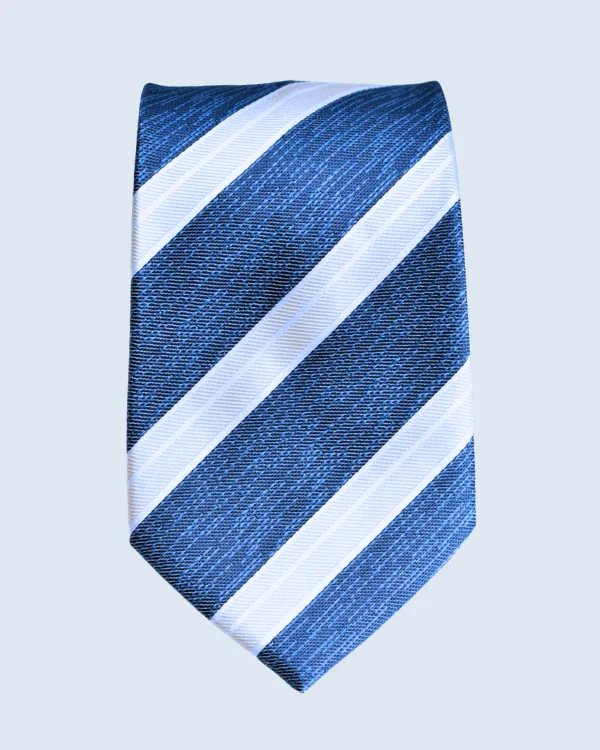Blue and White Striped Formal Necktie