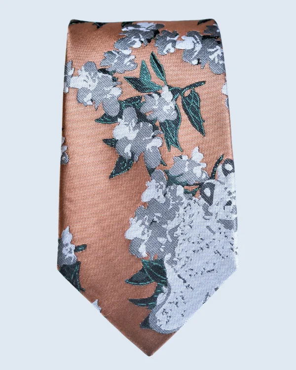 Copper and White Floral Jacquard Formal Necktie