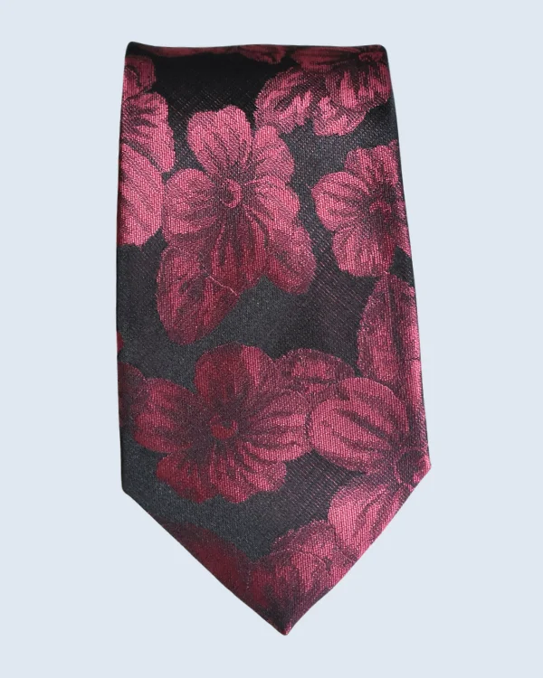 Black and Burgundy Floral Jacquard Formal Necktie