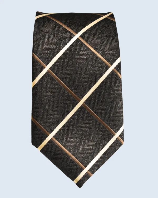 Black and Brown Plaid Striped Formal Necktie
