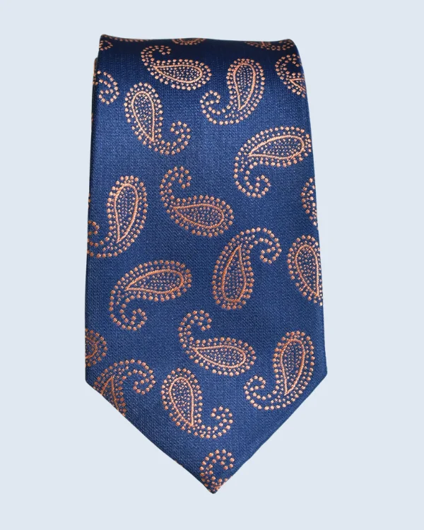 Blue and Orange Paisley Formal Necktie
