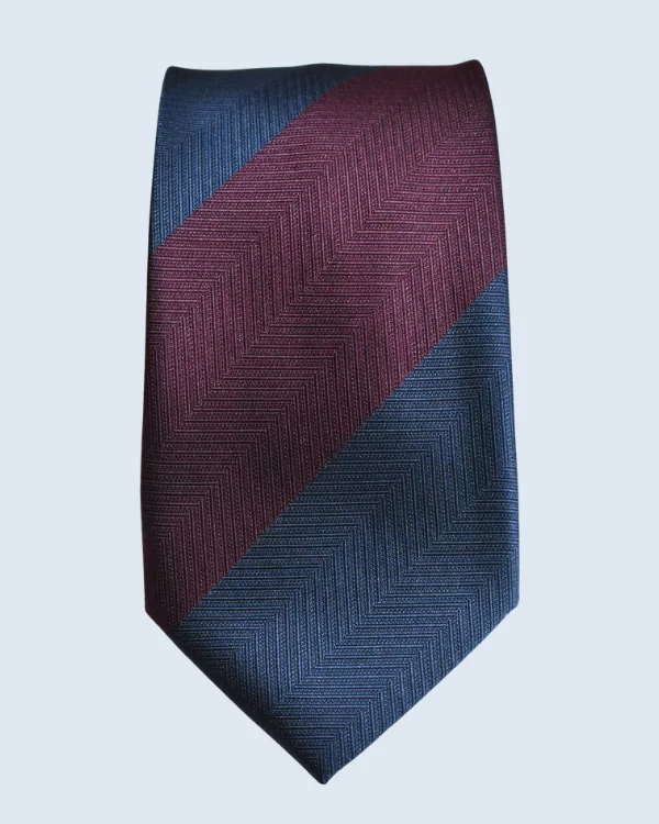 Blue and Burgundy Herringbone Striped Formal Necktie