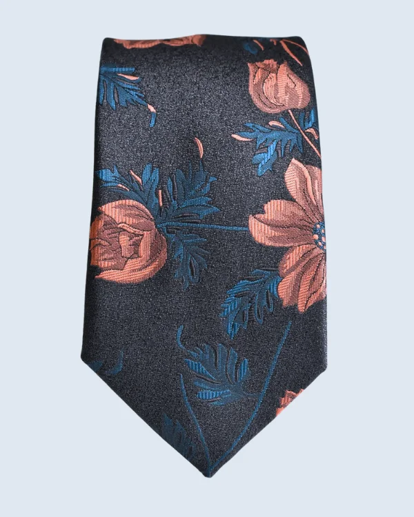 Charcoal and Peach Floral Formal Necktie