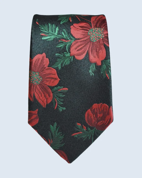 Black and Red Floral Formal Necktie