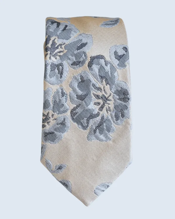 Beige and Blue Floral Formal Necktie