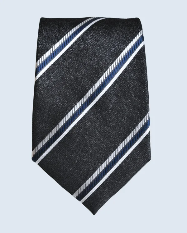 Black, White and Blue Striped Formal Necktie