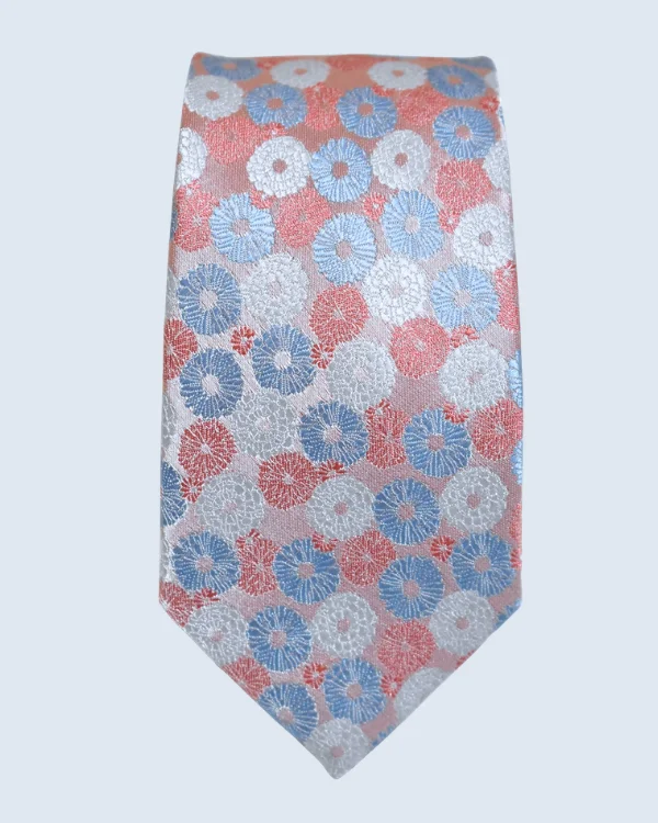 Peach, Blue and White Floral Formal Necktie