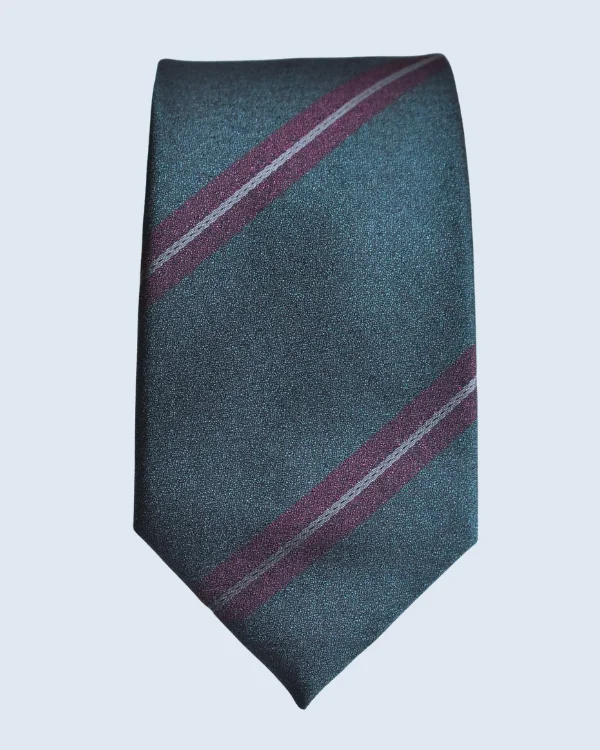 Dark Green, Burgundy and White Striped Formal Necktie