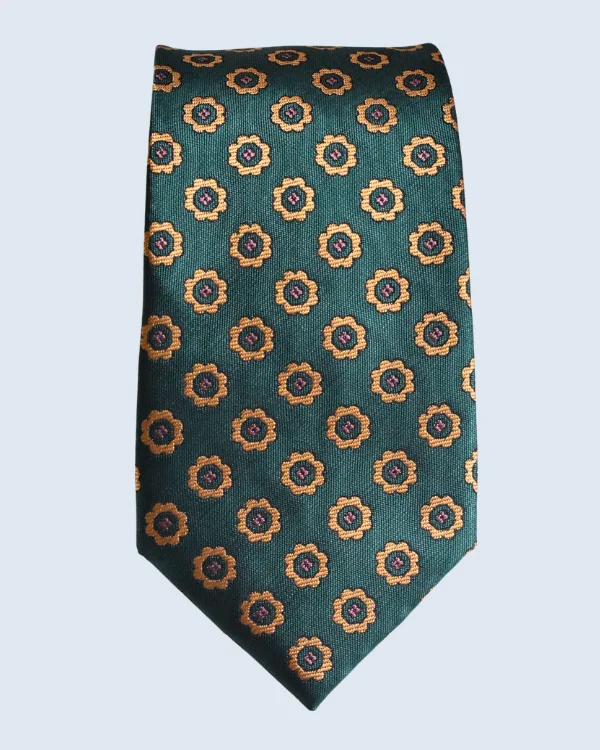 Dark Green, Orange and Pink Floral Formal Necktie