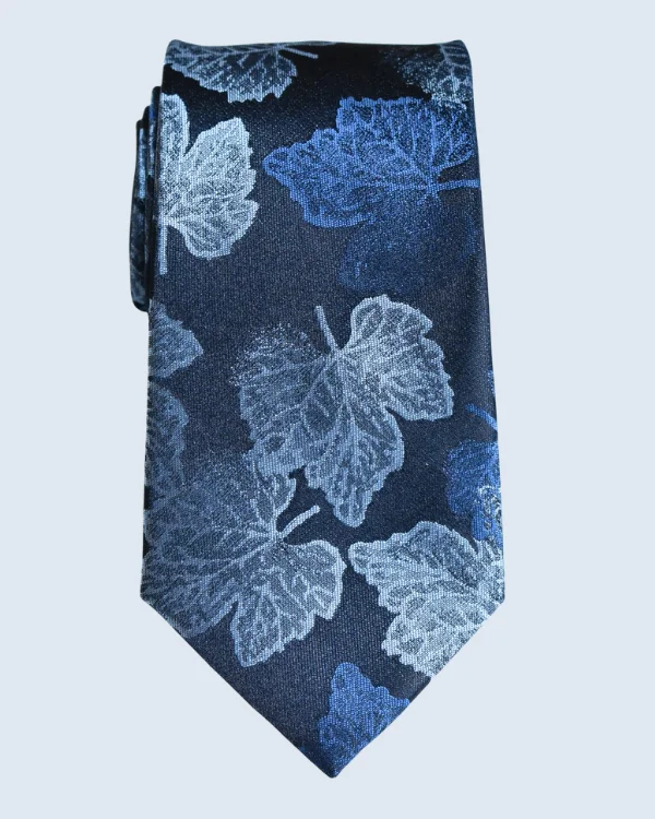 Navy Blue and Light Blue Leafy Formal Necktie