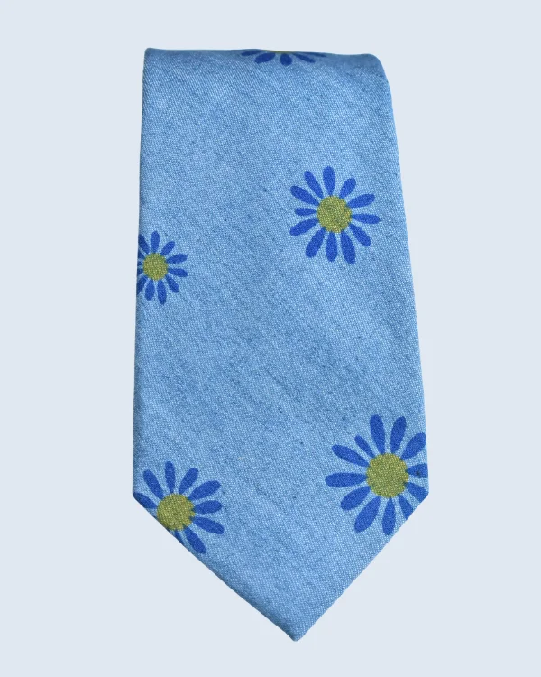 Light Blue, Blue and Yellow Floral Formal Necktie