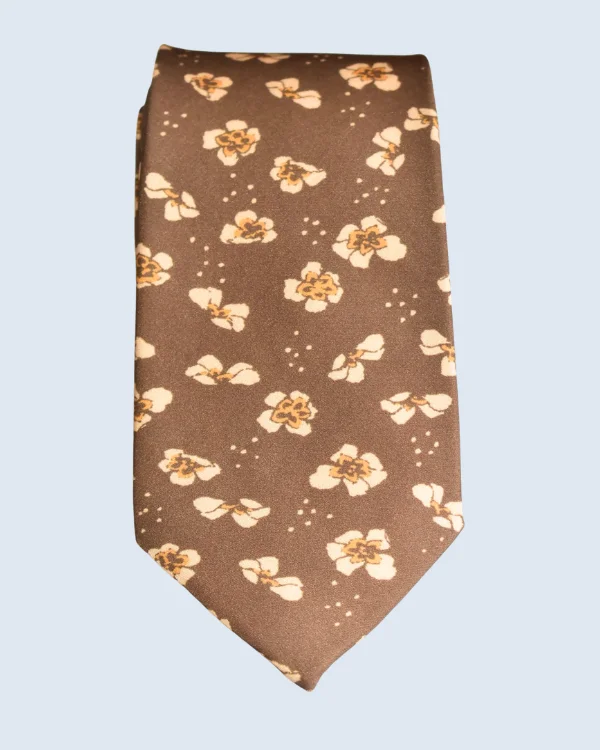 Brown and White Floral Formal Necktie