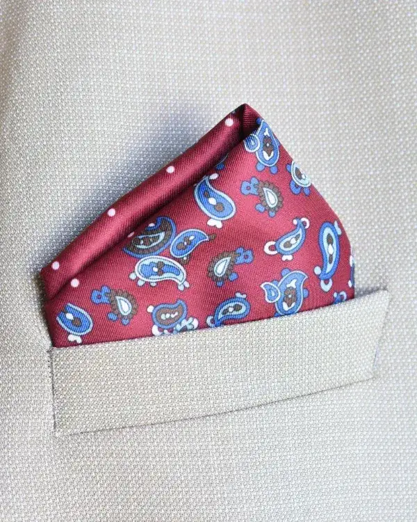 Burgundy & Blue Paisley Pocket Square | ForHim.ke