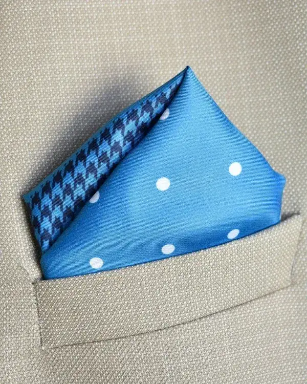 Blue Polka Dot & Houndstooth Pocket Square | ForHim.ke