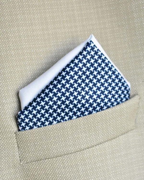 Navy Blue and White Houndstooth Pocket Square | ForHim.ke