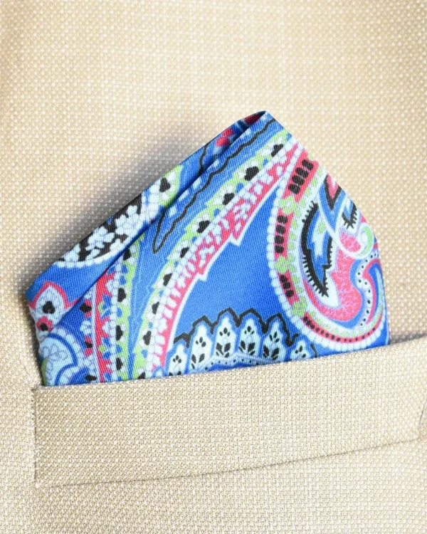 Blue and Pink Paisley Pattern Pocket Square | ForHim.ke