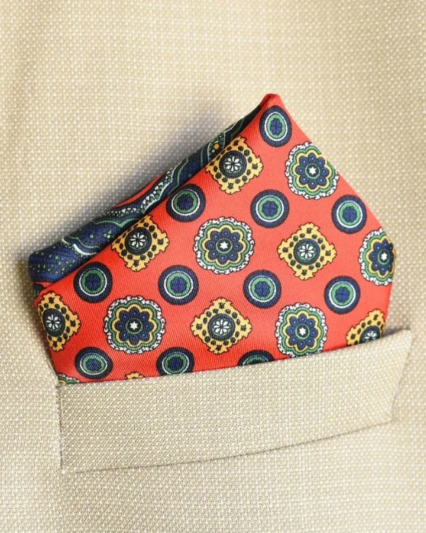 Red and Yellow Floral Medallion Pocket Square | ForHim.ke
