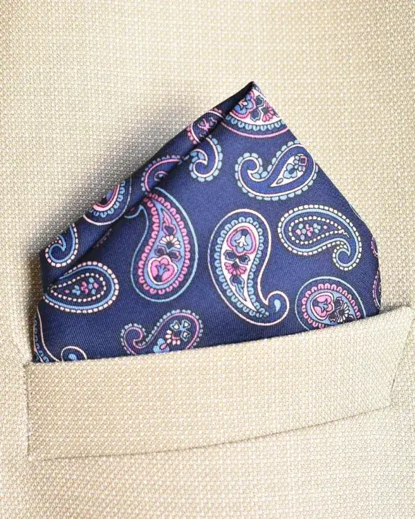 Navy Blue Pink Paisley Pocket Square | ForHim.ke