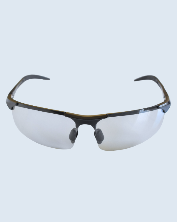 Black Sport Silver Mirrored Polarized Lens Sunglasses