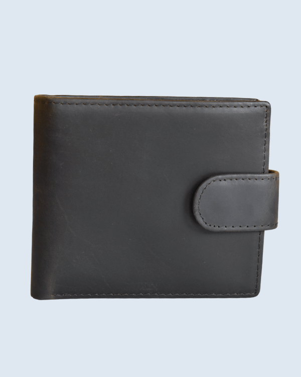 Classic Coffee Brown Leather Bifold Wallet with Snap Closure