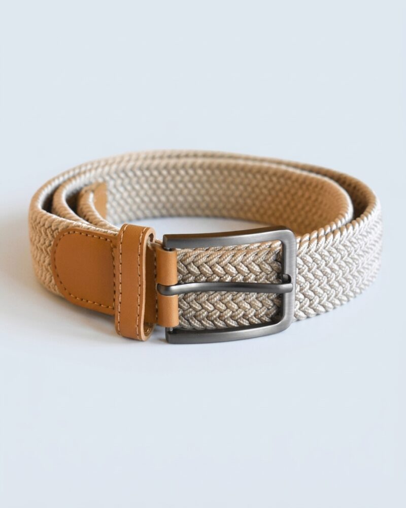 Beige Braided Woven Stretch Belt